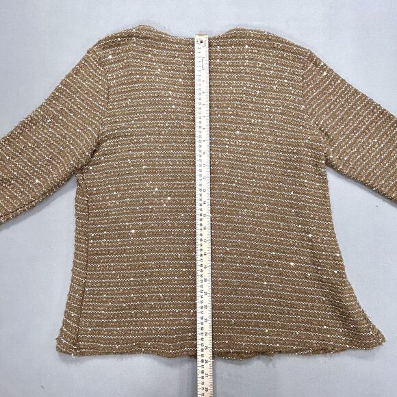 Toffee Apple Cardigan Women’s Large Brown Boho Knit Preppy Stripe Sequin Sweater - Picture 7 of 13